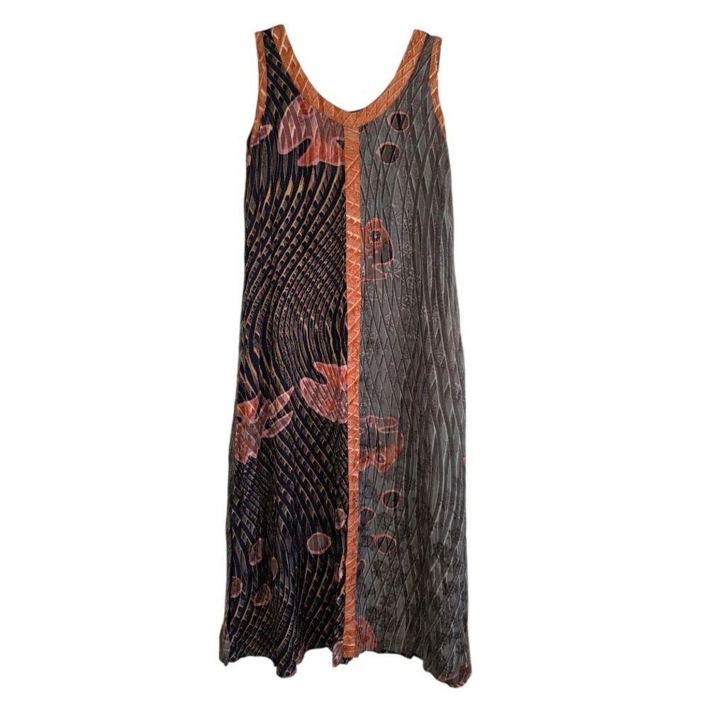 Kusnadi Womens L Maxi Dress Multi Color Hand Made Rayon Floral Jacquard Boho